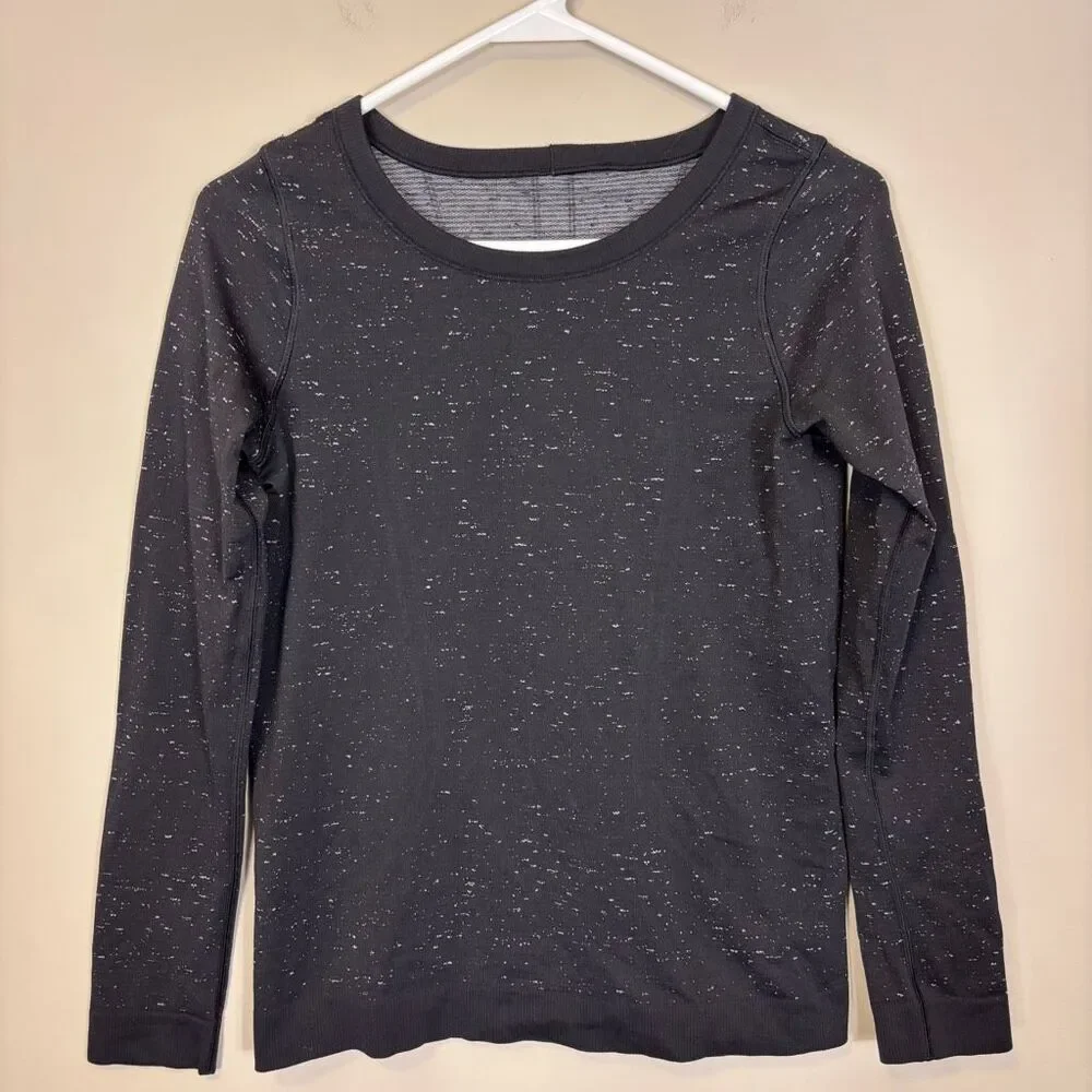 Lululemon Black with White Speckled Workout Long Sleeve Top‎ Size 4